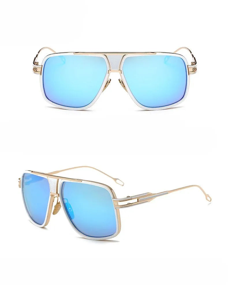 Men's square UV400 sunglasses with 59mm lens width, plastic and metal frame, goggle style