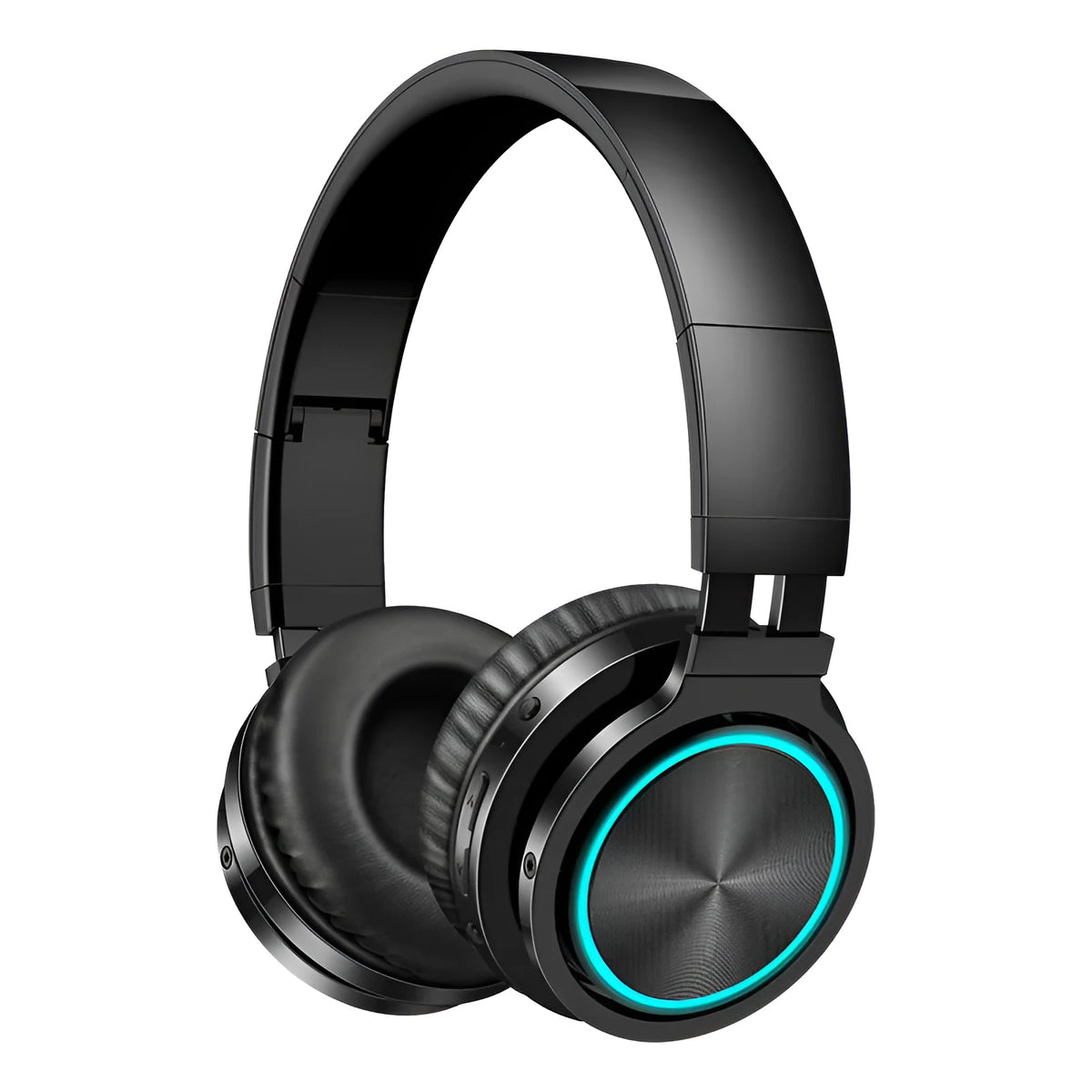 Wireless folding over-ear headset shown in black, black and red, and white and grey colour options.