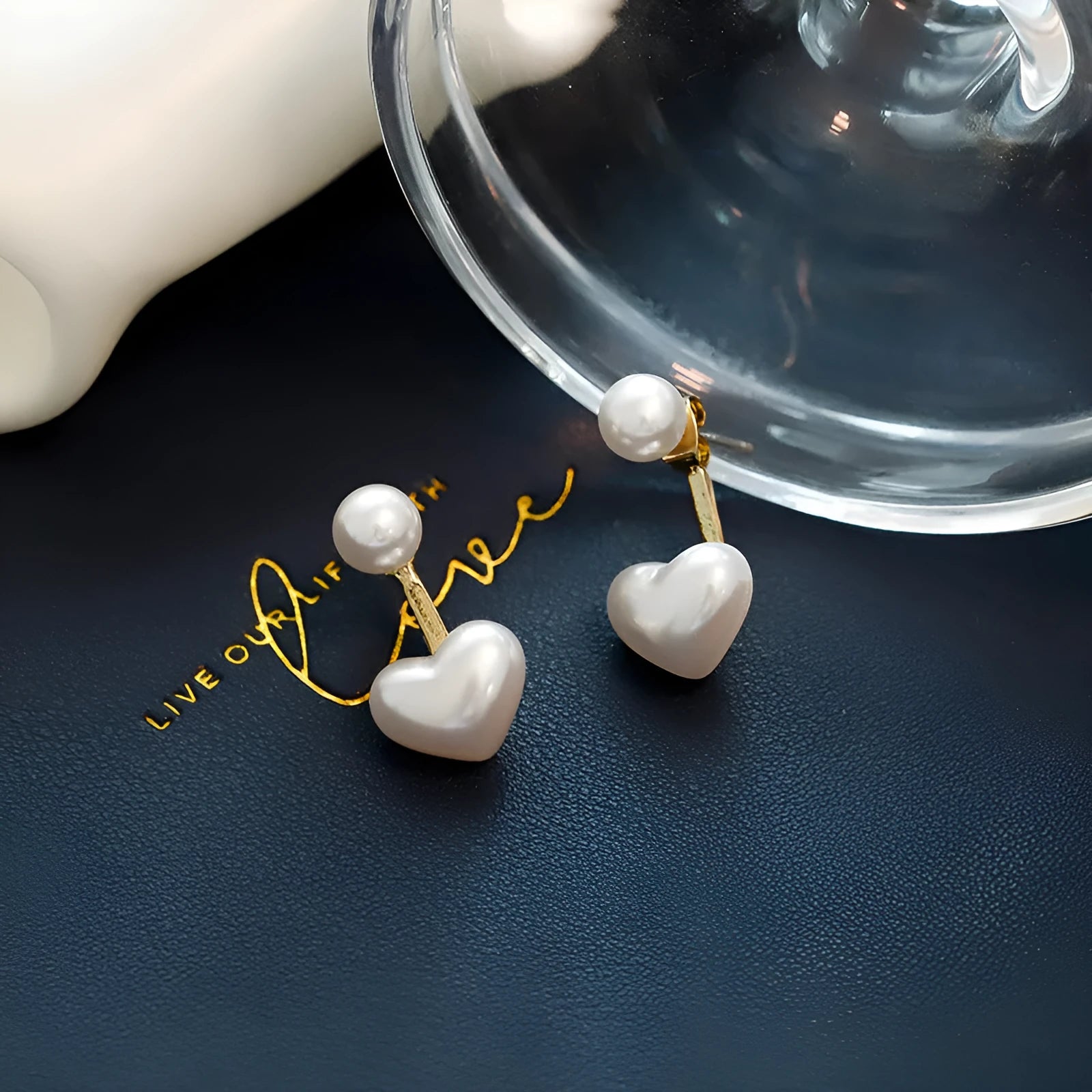 Heart-shaped stud earrings with electroplated alloy setting and inlaid artificial gems in Korean women's jewellery style