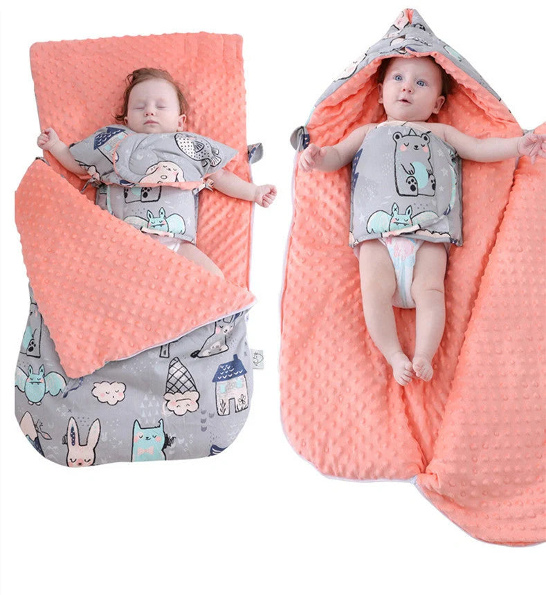 Newborn baby blanket with warm fleece and stroller cover in pink horse design