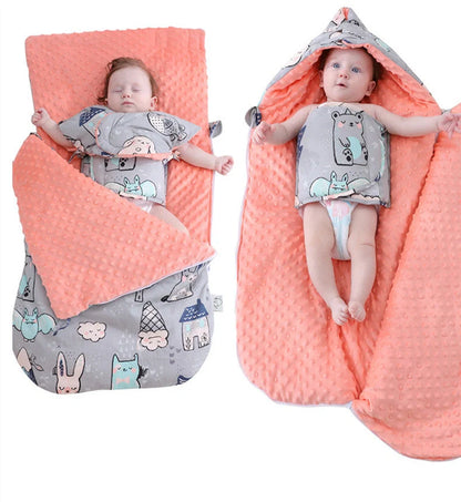 Newborn baby blanket with warm fleece and stroller cover in pink horse design