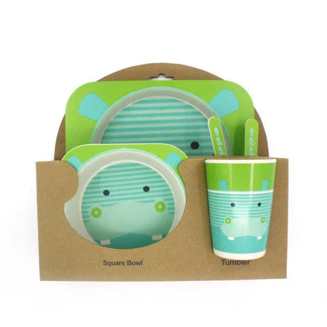 Stylish bamboo fibre children's tableware set with playful animal designs