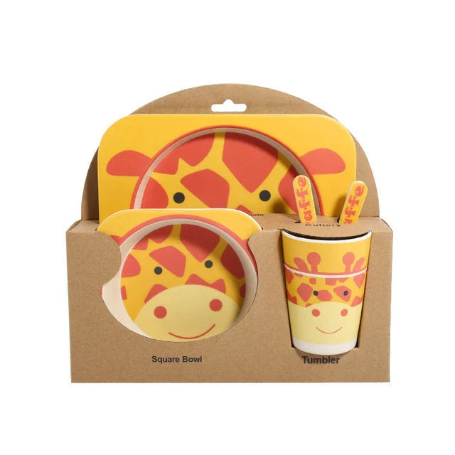 Stylish bamboo fibre children's tableware set with playful animal designs
