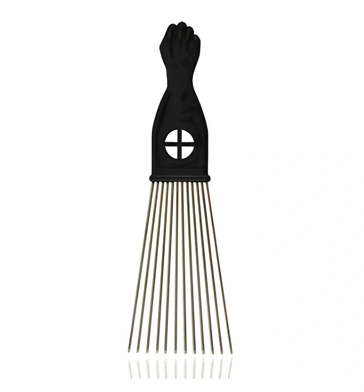 Metal hair comb with steel needle teeth and anti-slip handle for African hair styling