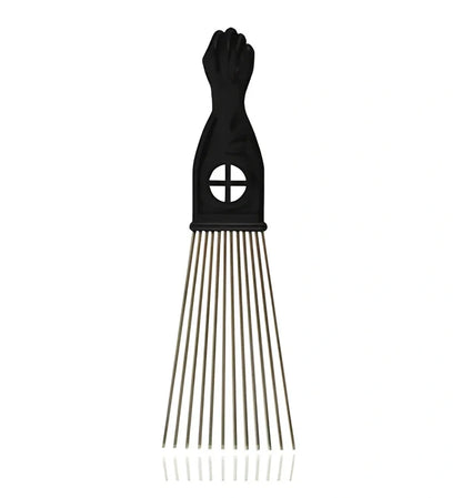Metal hair comb with steel needle teeth and anti-slip handle for African hair styling