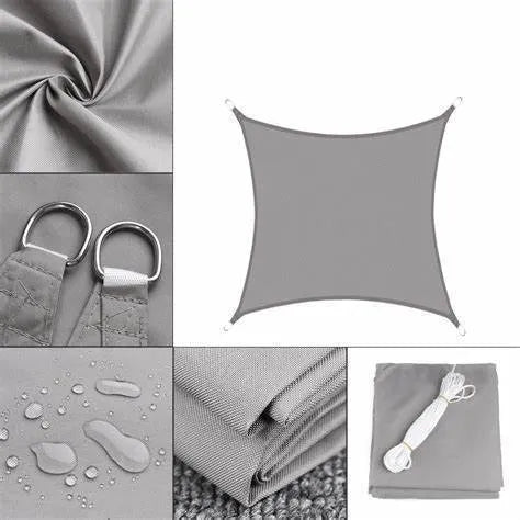 Blue polyester shade sail measuring 3x4 metres with curved square shape