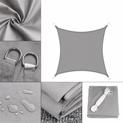 Blue polyester shade sail measuring 3x4 metres with curved square shape