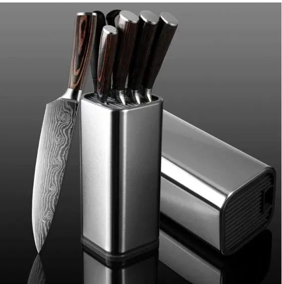 Black and white PP kitchen knife holder with detachable draining base and storage bucket