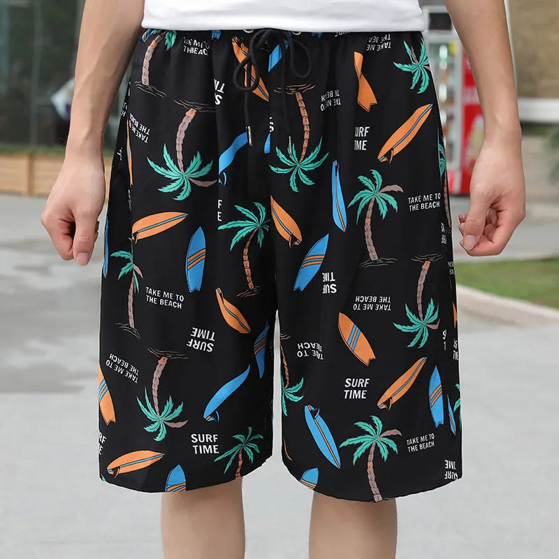 Men's loose casual beach trousers with striped pattern in quick-drying ice silk fabric