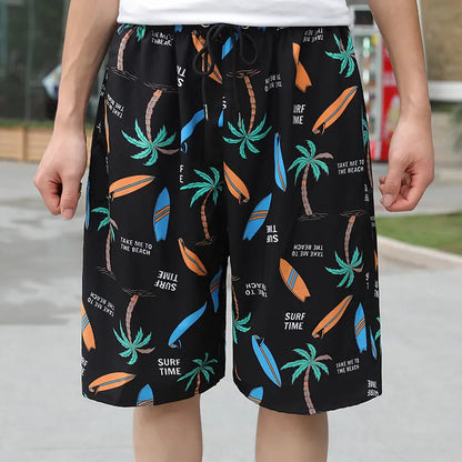 Men's loose casual beach trousers with striped pattern in quick-drying ice silk fabric