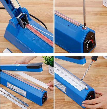 Blue heat sealing machine for plastic and paper bags with adjustable heating time