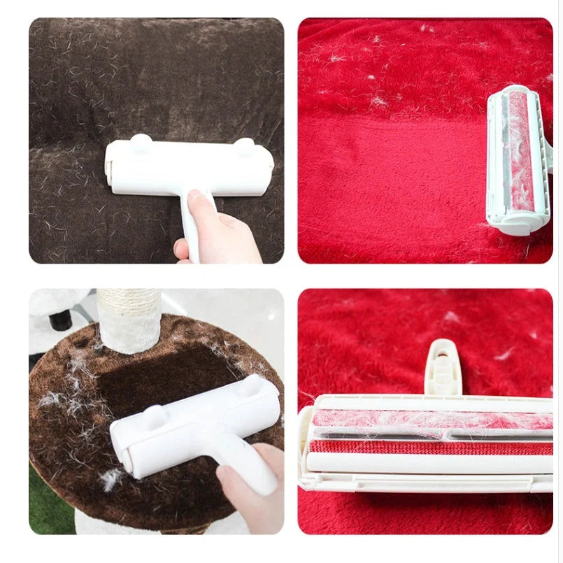 Efficient pet hair remover tool in red and blue for furniture and carpets