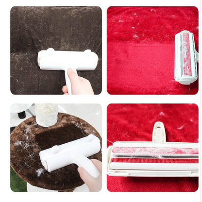 Efficient pet hair remover tool in red and blue for furniture and carpets