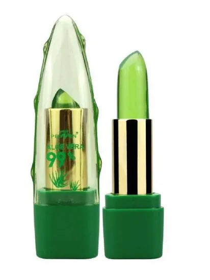 Aloe vera gel colour changing lipstick gloss in a tube, shown with a swatch of its adaptive pink shade.