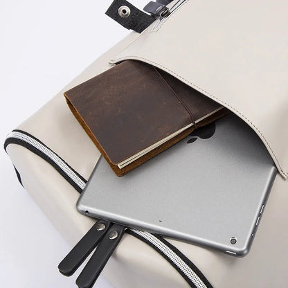Square vertical crossbody bag in high quality PU with double root strap, car suture detail, 31x17x44cm, black or black and white