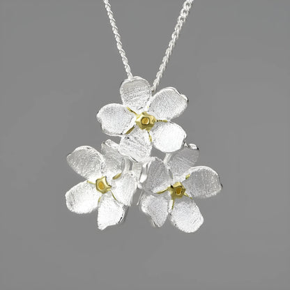 Myosotis Sylvatica sterling silver floral pendant with open mouth design in pastoral style