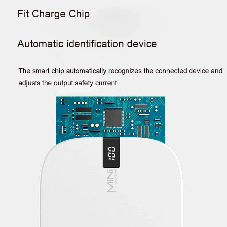 10000mAh mini power bank with digital display showing battery percentage