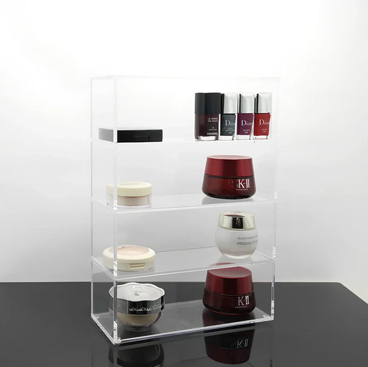 Clear acrylic storage box for cosmetics, 24x10x34cm size, plexiglass display stand for organised vanity storage