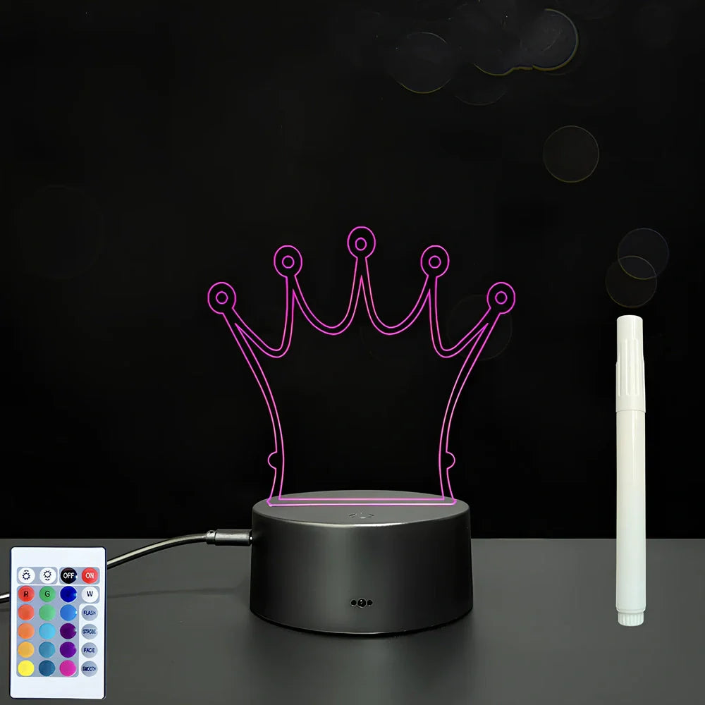 3D acrylic LED message board on black ABS base, 96cm x 40cm, with touch colourful lights and stylus