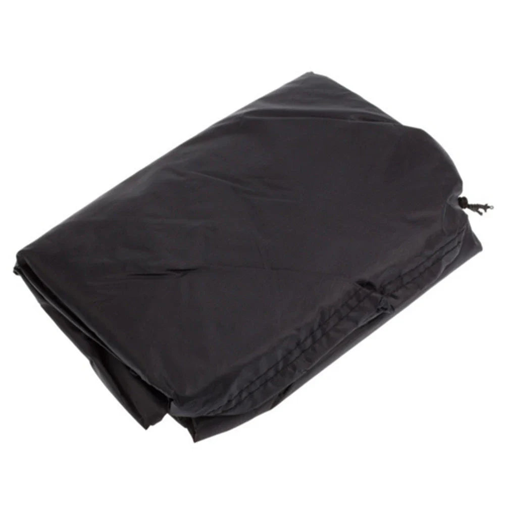 Premium heavy-duty outdoor grill cover made of durable 210D Oxford cloth with water-resistant silver coating and secure locking rope for all-weather protection