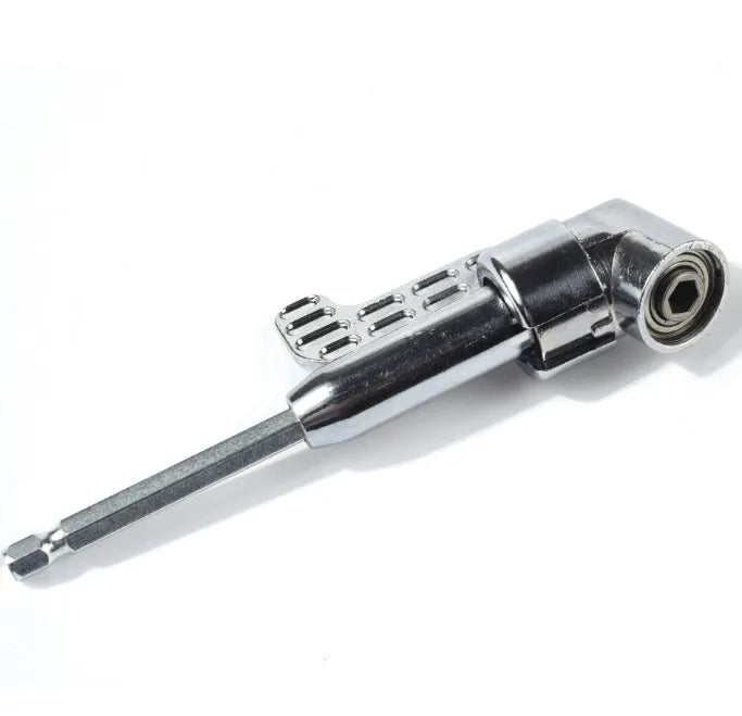 105-degree angle flexible shaft screwdriver bit extension adapter for electric drills with magnetic quick-release chuck.