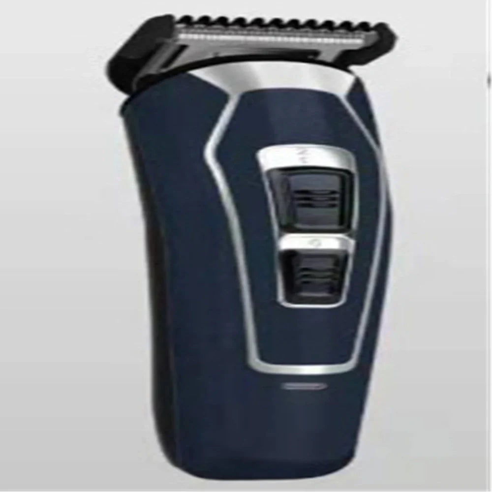 Dark blue electric hair clipper with stainless steel blades and European plug charger