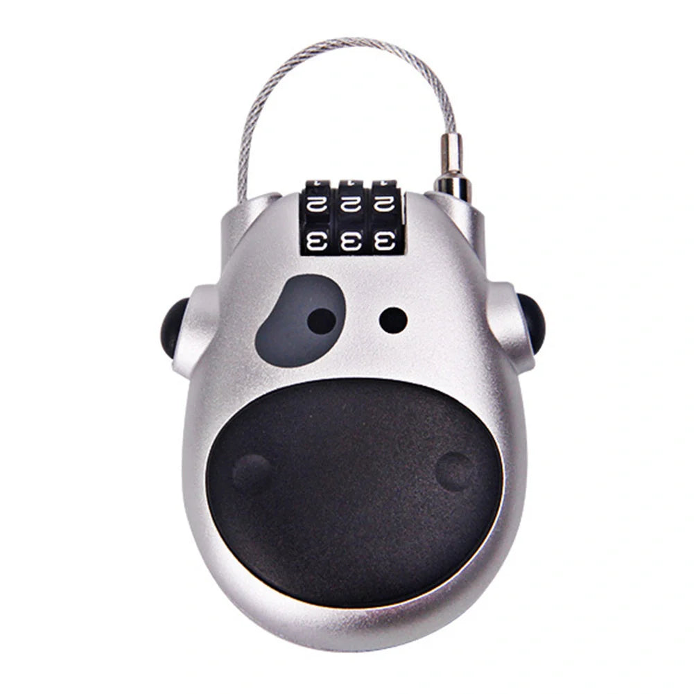 Cow telescopic wire rope lock in black and grey, zinc alloy construction, compact security solution