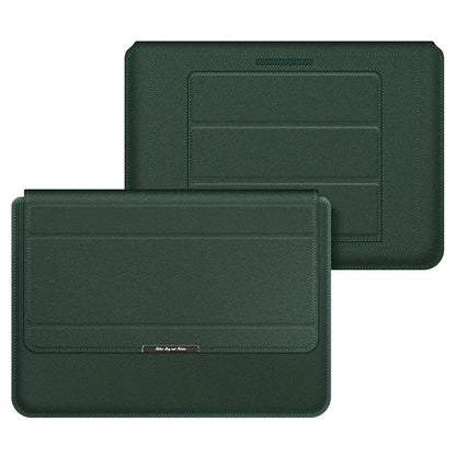 Three-in-one laptop bag in faux leather and plush, shown in black, dark blue, rose gold, grey, dark green, red or camel.