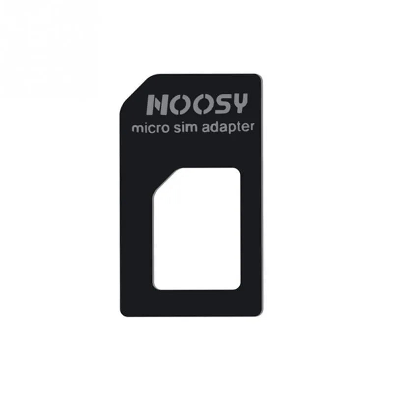 Three-piece SIM card adapter kit with storage case showing standard, micro and nano adapters