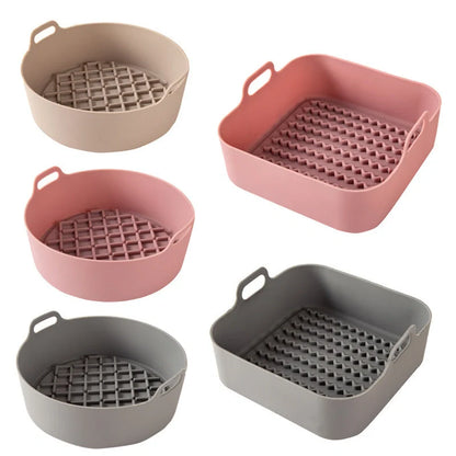 Reusable silicone air fryer pot liners in various colours and sizes