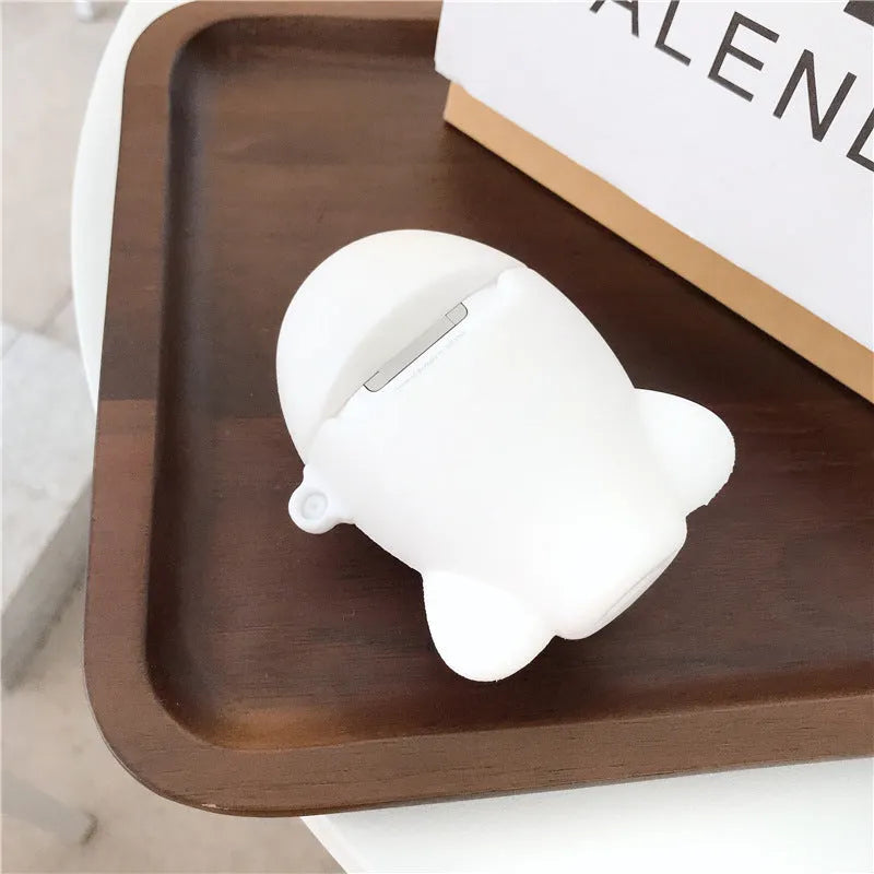 Cartoon aeroplane silicone flip case for AirPods with carabiner clip hook attached