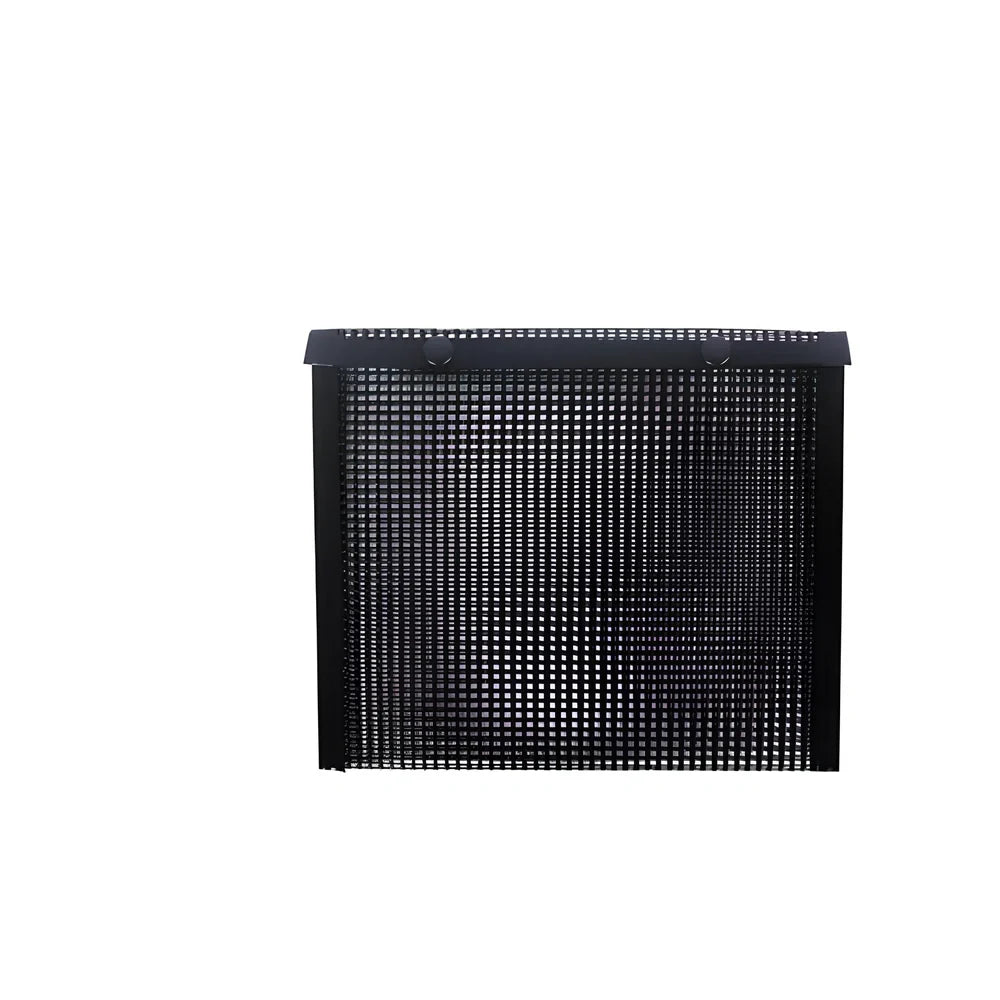 Black grill mesh bag with non-stick grid mat for BBQ cooking showing smoke-through design