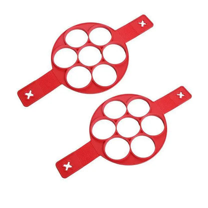 Red silicone pancake ring egg omelette maker with seven-hole non-stick cooking mould