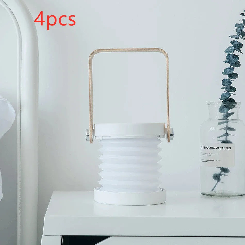 Foldable touch dimmable LED night light showing table lamp and lantern configurations