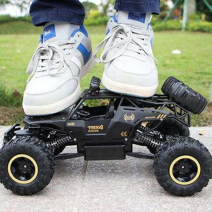 Four-wheel drive remote control car with 2.4G wireless controller on rough terrain