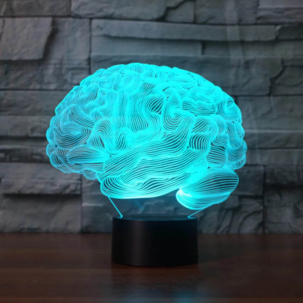 3D acrylic brain illusion LED lamp on black ABS base with remote control