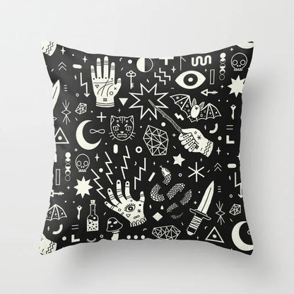 Halloween-themed cartoon print cushion cover on a sofa, 45x45 cm size.