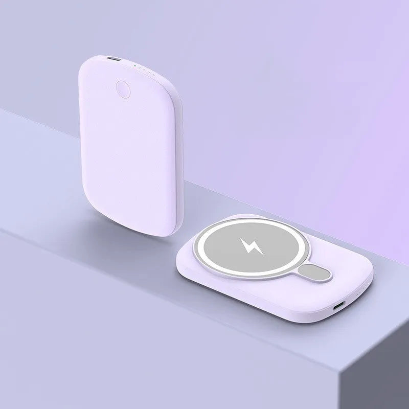 Magsafe magnetic wireless power bank in Barbie Pink, Gentleman's Black, Ivory White, and Lightning Purple colours.