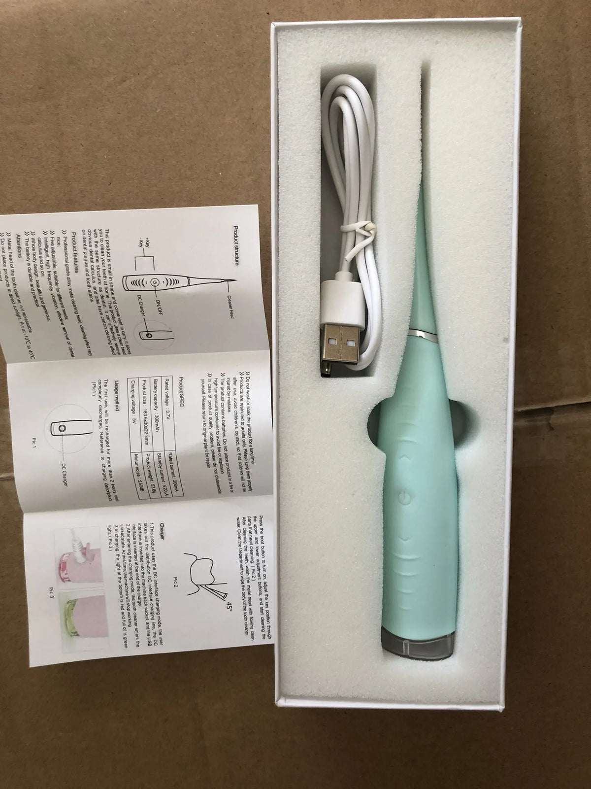 Pink and blue waterproof electric tooth scaler with 190mm handle for dental calculus removal