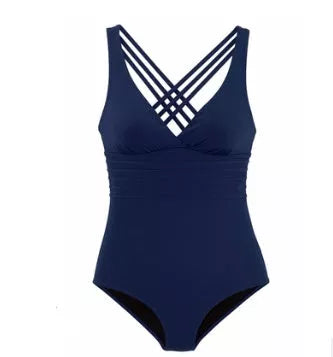 Deep V backless one-piece swimsuit in solid colour with high elasticity and quick-dry fabric