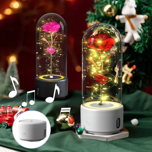 Elegant rose-themed LED light and Bluetooth speaker for romantic ambience and immersive audio experiences