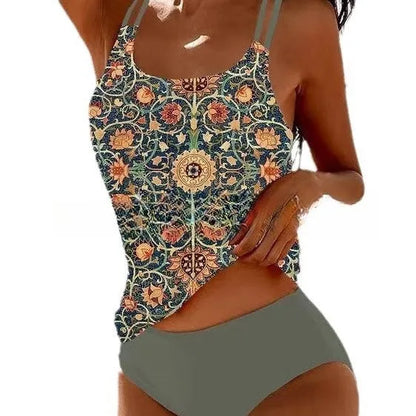 Retro high waist bikini swimsuit with strappy dot print in polyester fabric