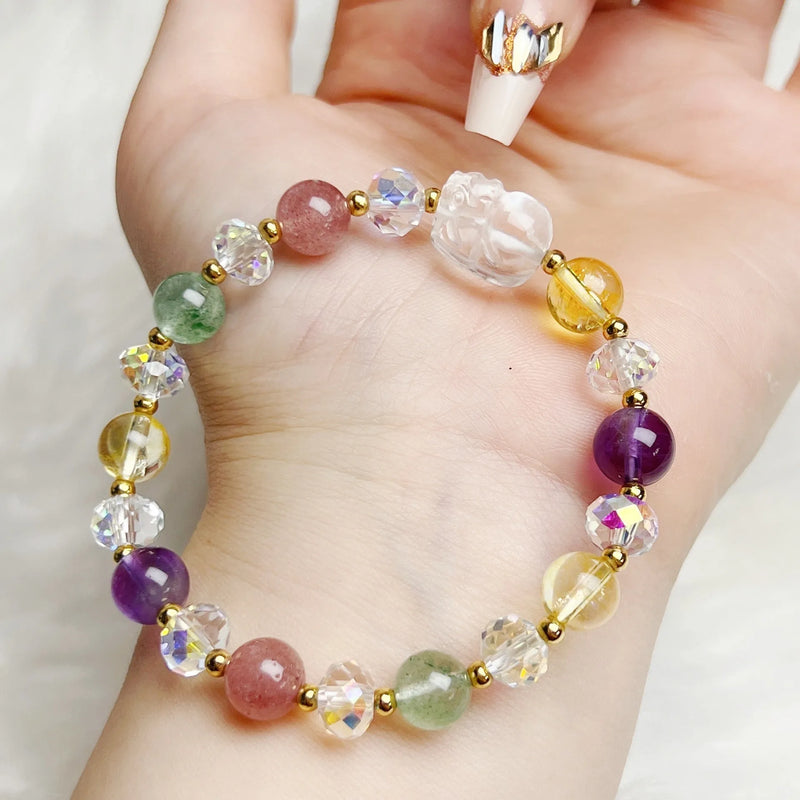 Crystal bracelet featuring a detailed nine-tailed fox design, handcrafted and polished for a personalised piece of women's jewellery, suitable for animal and zodiac-inspired accessory collections.