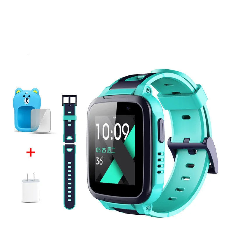 360 SE5 blue children's phone watch with stainless steel wristband shown on wrist