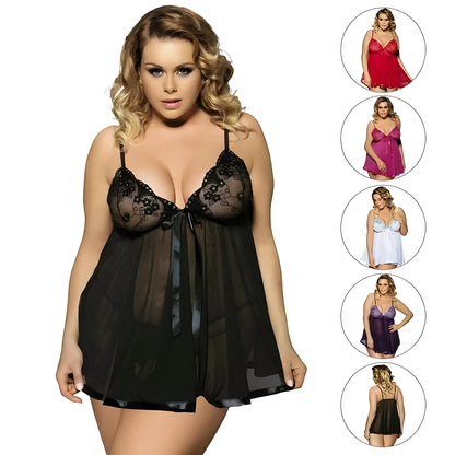 Women's purple lace mesh sling dress lingerie on a hanger