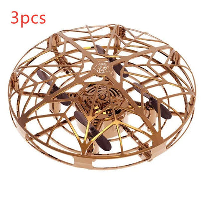 Futuristic mini drone helicopter with UFO-inspired design, automatic obstacle detection, and intuitive controls