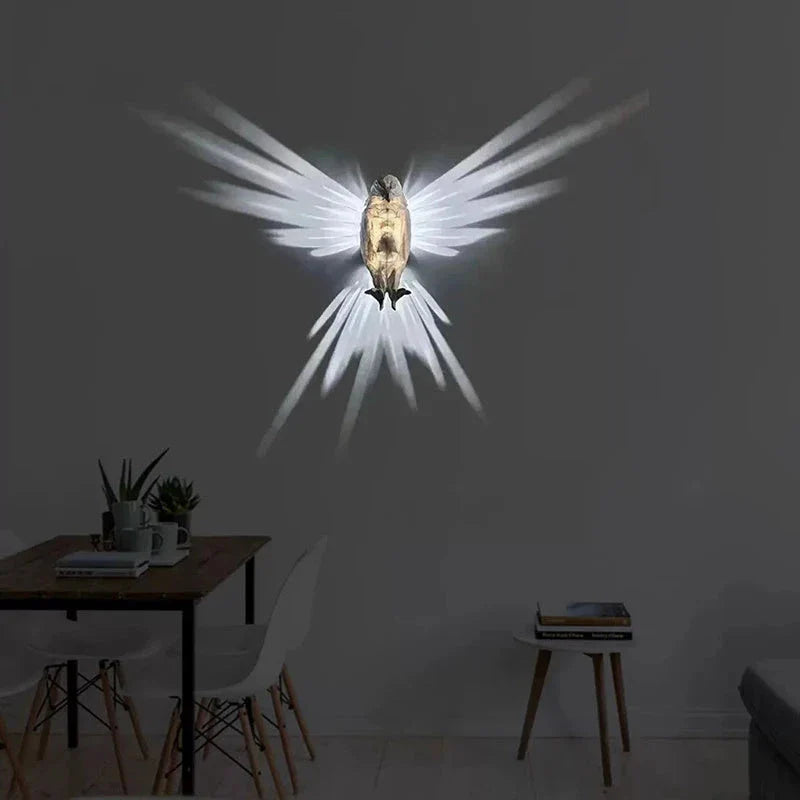 Captivating 3D printed animal wall lamp with eagle silhouette design, casting mesmerizing light and shadow effects