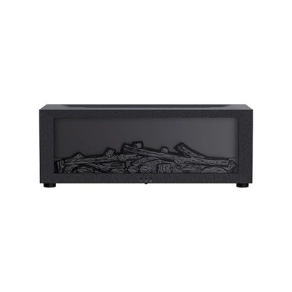 Square black flame essential oil diffuser with glowing 3D fire effect and coloured LED base lights.
