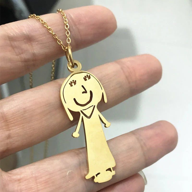 Custom children's artwork necklace with stainless steel chain and titanium steel pendant