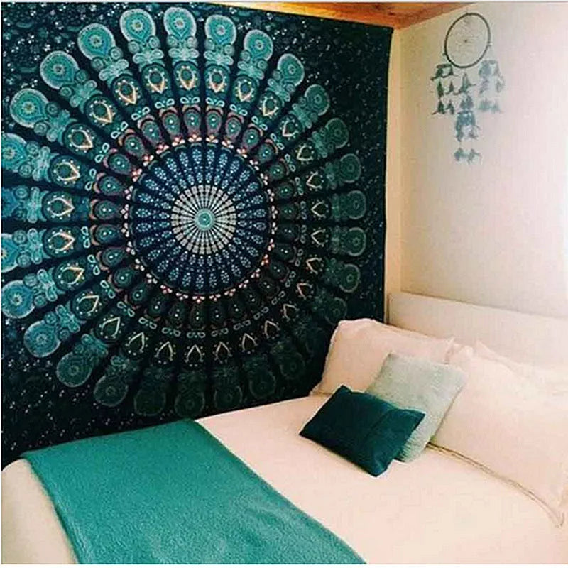 Vibrant elephant mandala tapestry with 3D digital printing for wall decor